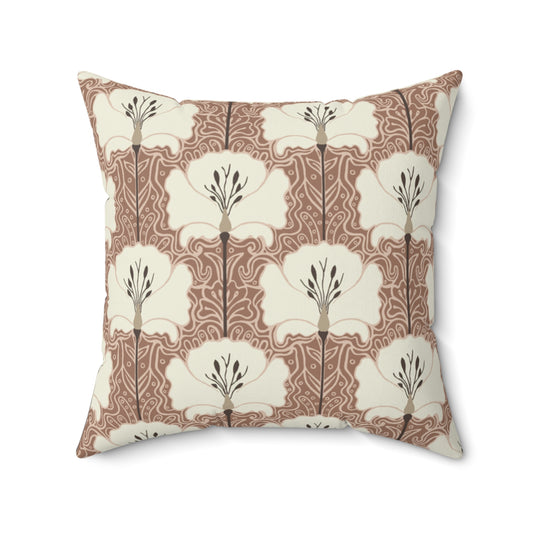 Square Pillow - Mocha And Cream Poppy Flowers Pillow