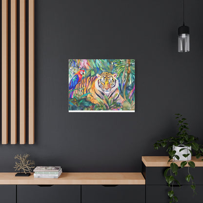 Canvas Art - Tropical Jungle Majestic Tiger & Parrot Wall Decor