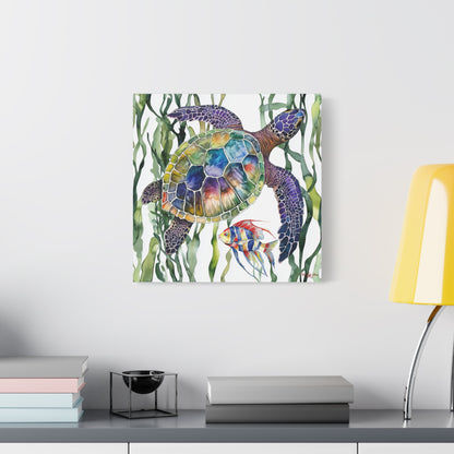 Canvas Art: Colorful Sea Turtle & Tropical Fish