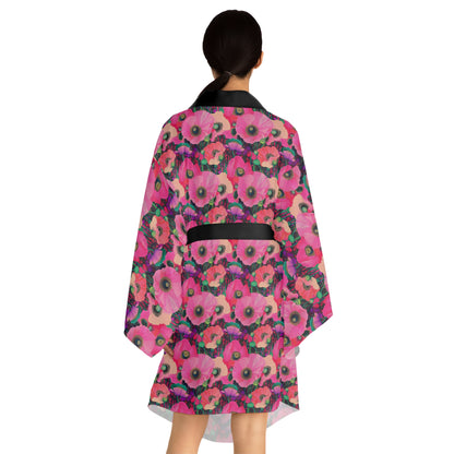 Kimono Robe - Fuchsia Pink Field Of Poppies
