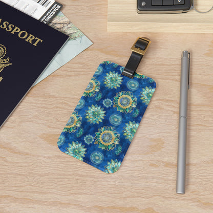 Luggage Tag - Boho Mandalas In Blue And Gold for Wanderlust Seekers