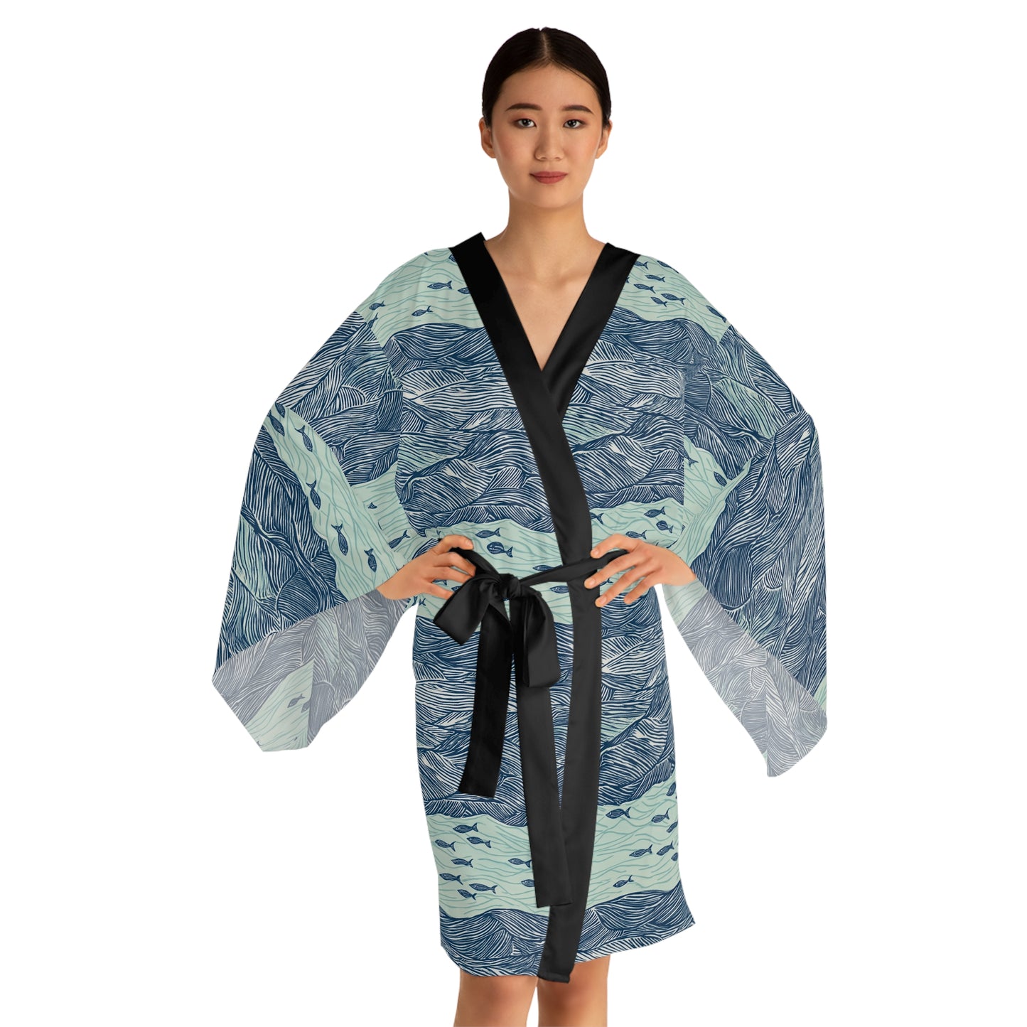 Kimono Robe - Ocean Waves With Small Fish Beach Vibe