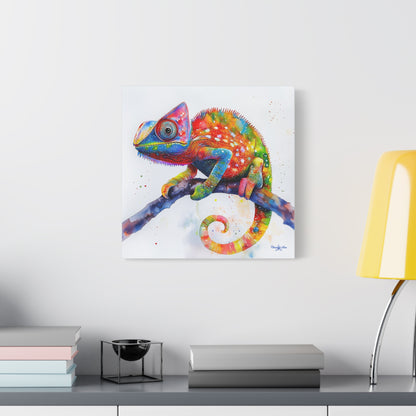 Canvas Art - Colorful Chameleon Watercolor for Nature Lovers
