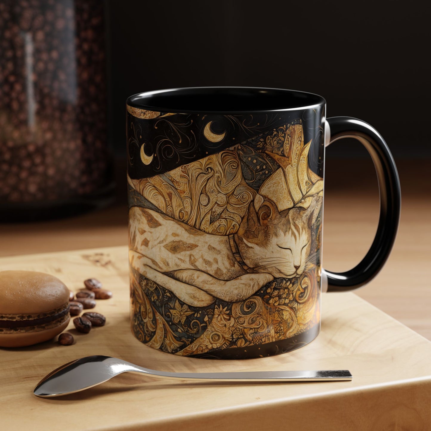 Mug 11oz & 15oz - Dreamy Cat On Persian Linens & Crescent Moon