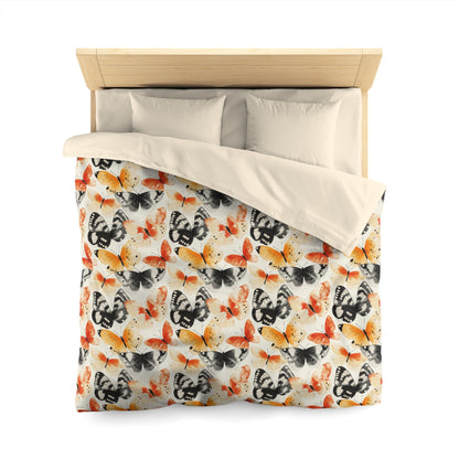 Duvet Cover - Japanese Butterflies Watercolor In Black, Orange And Yellow
