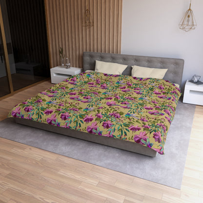 Duvet Cover - Watercolor Fuchsia and Colorful Hummingbirds Design