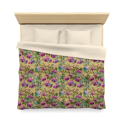 Duvet Cover - Watercolor Fuchsia and Colorful Hummingbirds Design