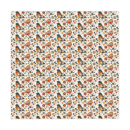 Square Tablecloth - Whimsical Colorful Bird Folk Art Pattern