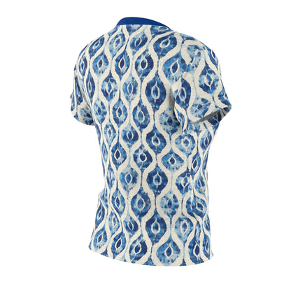 Women's Tee - Indonesian Blue and White Ink Ikat Diamonds