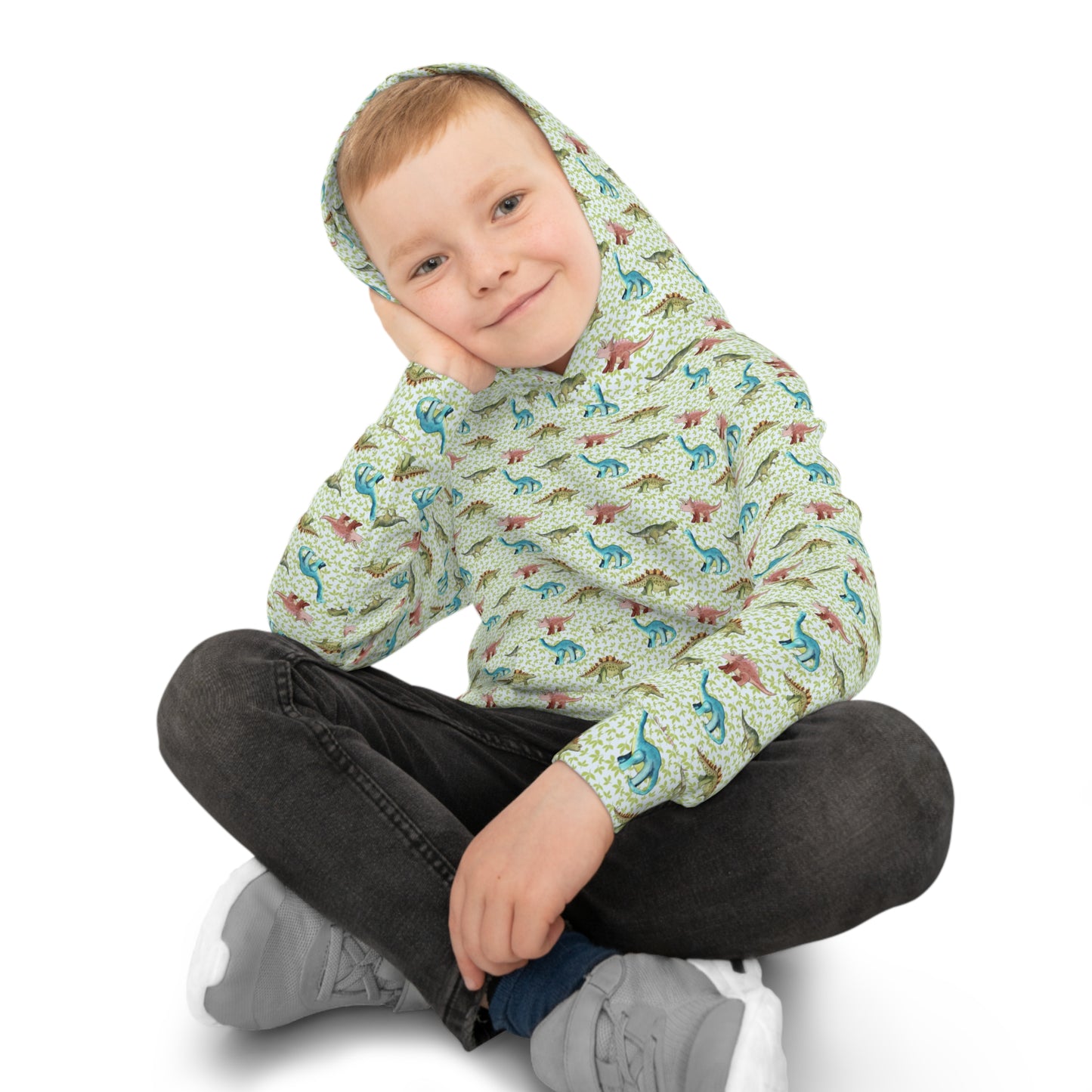 Children's Hoodie - Watercolor Dinosaurs In Blue And Green