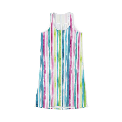 Women's Racerback Dress - Striped Aqua, Fuchsia, Chartreuse and White