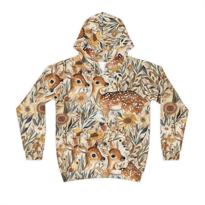 Children's Hoodie - Forest Deer In Brown, Ivory, Green And Yellow