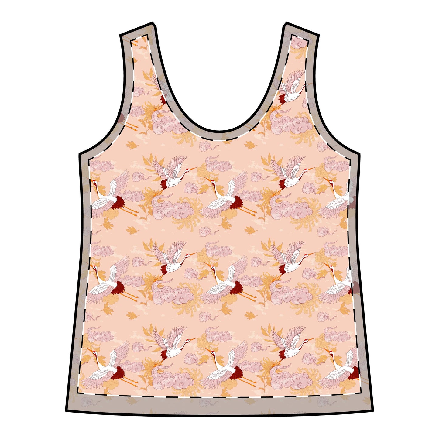 Sporty Racerback Tank - Elegant Crane Pattern for Yoga And Athleisure