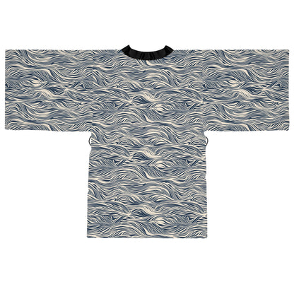 Kimono Robe - Ocean Zen Waves In Navy And Cream
