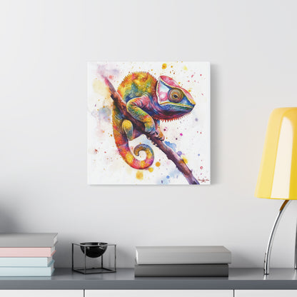 Canvas Art - Colorful Chameleon Watercolor Wall Decor