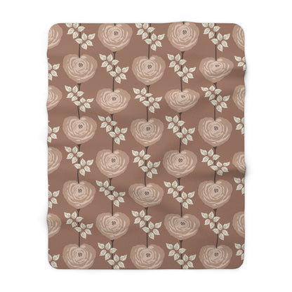 Sherpa Fleece Blanket - Mocha And Cream Rose Heart Floral Art Decor