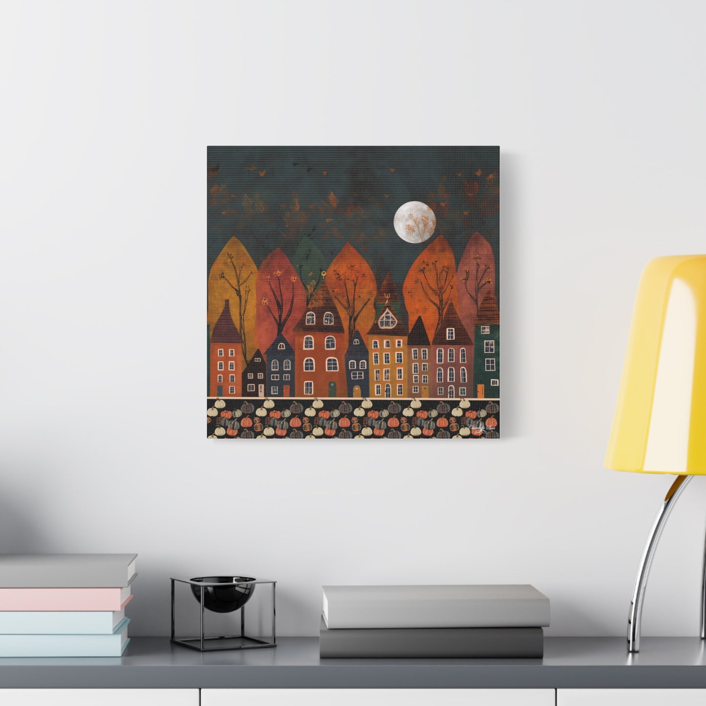 Canvas Art - Autumn Village Pumpkin Patch