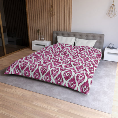Duvet Cover -  Maroon and White Microfiber Indonesian Ikat