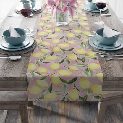 Table Runner - Ripe Lemons On Pink Watercolor