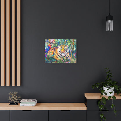 Canvas Art - Tropical Jungle Majestic Tiger & Parrot Wall Decor