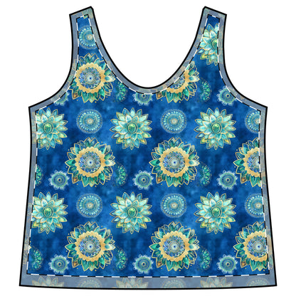 Women's Racerback Tank - Floral Mandalas In Blue, Green And Gold