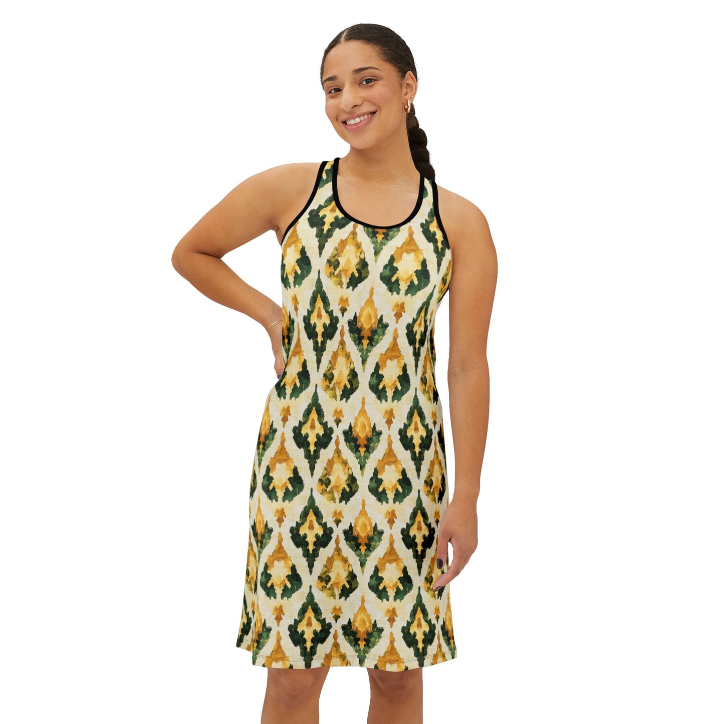 Women's Racerback Dress - Ikat in Gold, Green and Ivory Beach Coverup or Summer Dress