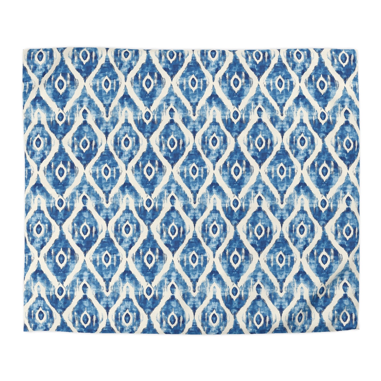 Duvet Cover - Microfiber Indonesian Blue And White Ikat Diamond Design