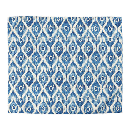 Duvet Cover - Microfiber Indonesian Blue And White Ikat Diamond Design