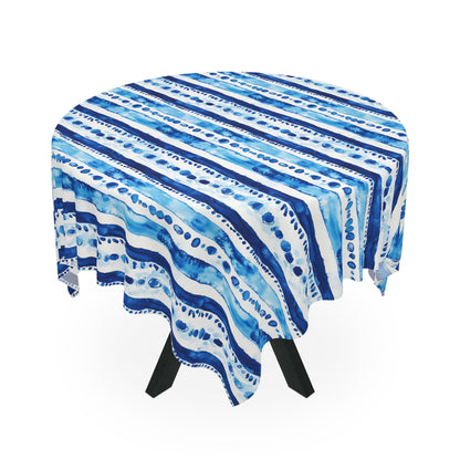 Square Tablecloth - Coastal Blue Shibori Batik Stripes