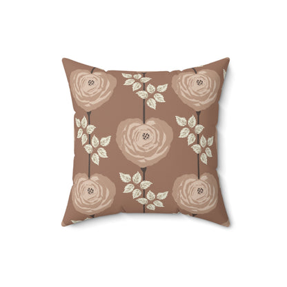 Square Pillow - Mocha And Cream Rose Heart Floral Art Decor, Art Nouveau
