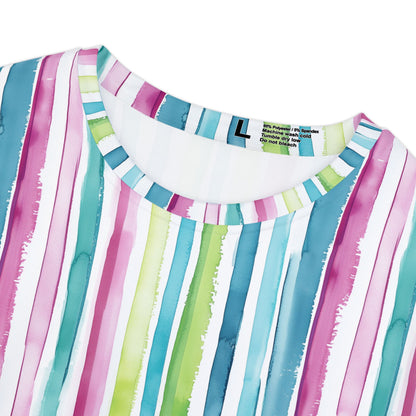 Women's Tee - Watercolor Beach Stripes in Blue, Pink, and Green Short Sleeve Tshirt