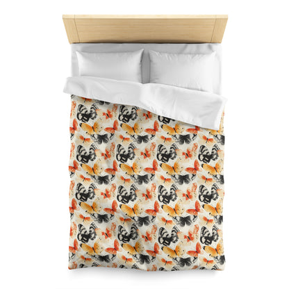Duvet Cover - Japanese Butterflies Watercolor In Black, Orange And Yellow