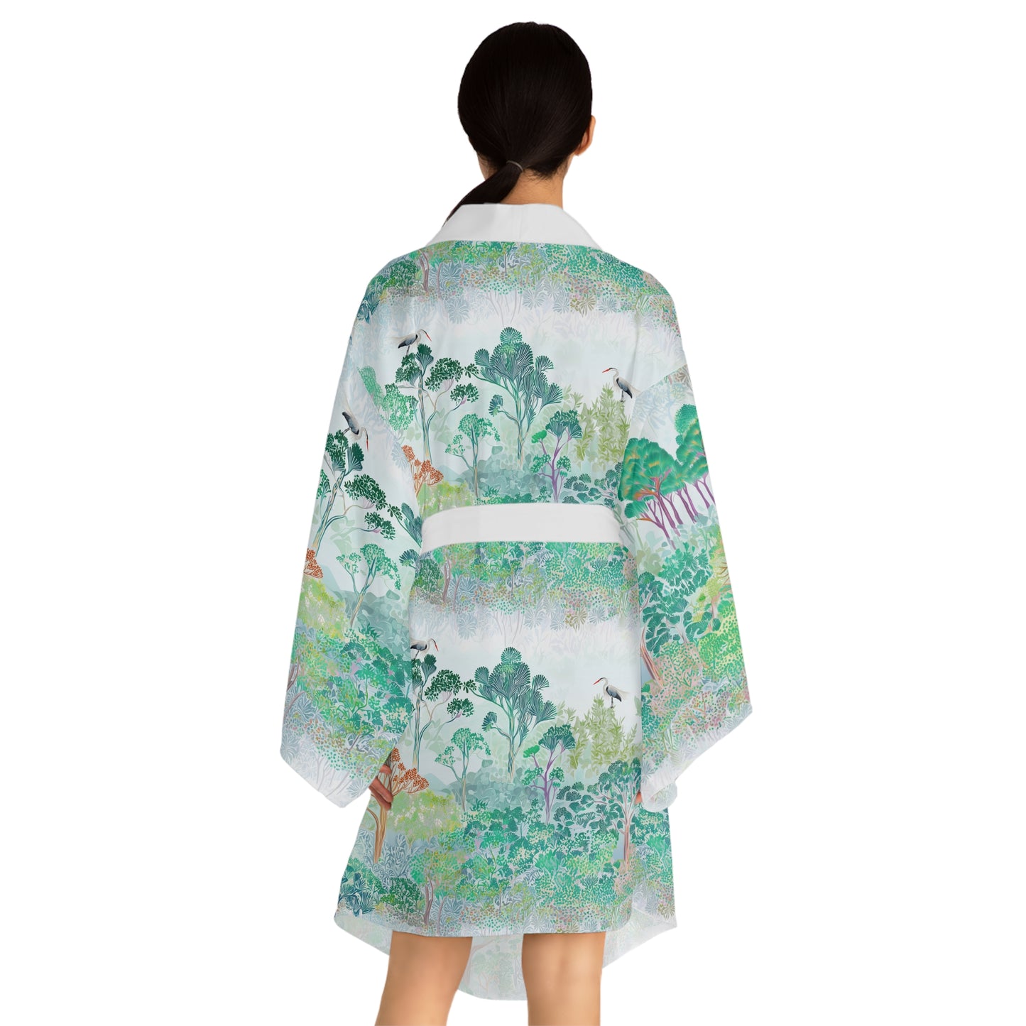 Kimono Robe - Japanese Forest With Cranes