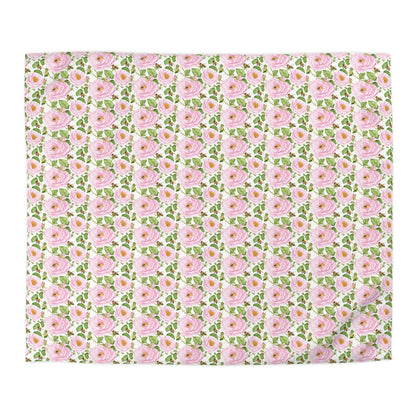 Microfiber Duvet Cover - Pink Rose Floral & Bees
