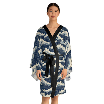 Kimono Robe - Japanese Cloud Art in Navy and Cream