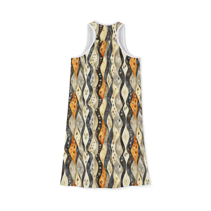 Women's Racerback Dress - Vertical Bohemian Wavy Stripes With Dots