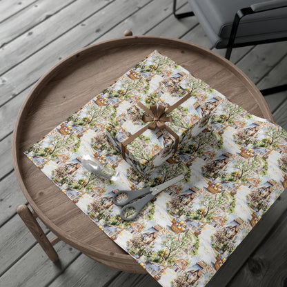 Wrapping Paper - Easter Bunny Village Watercolor Toile Gift Wrap