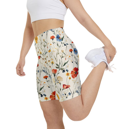 Athletic Shorts - Watercolor Boho Wildflowers On Cream
