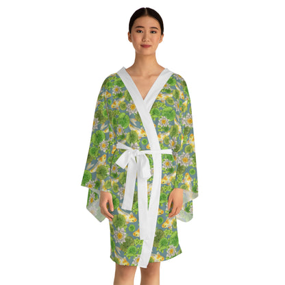 Kimono Robe - Japanese Yellow Koi And Lily Pads