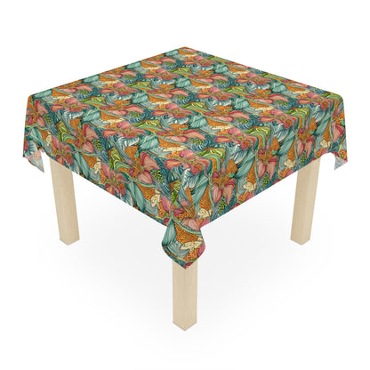 Square Tablecloth - Tropical Iris Flowers With Animal Print Abstract