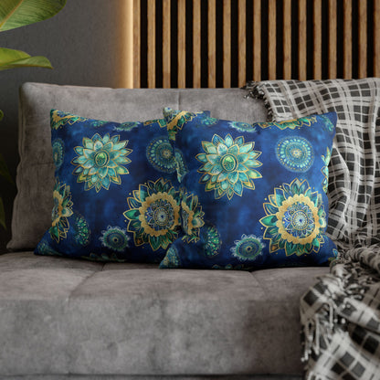 Square Pillow Cover - Coastal Blue And Gold Mandalas