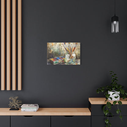 Canvas Art - Artistic Brush and Watercolor Palette Wall Art