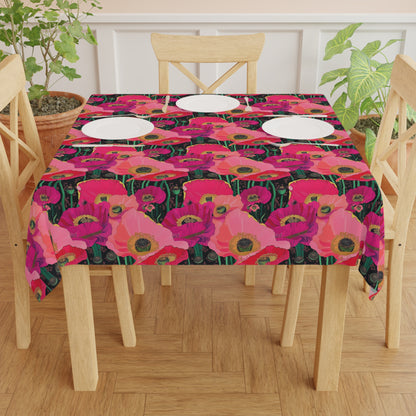 Square Tablecloth - Fuchsia Pink Poppies Perfect for Celebrations & Gatherings