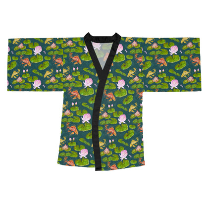 Kimono Robe - Japanese Koi Pond And Pink Lily Pads