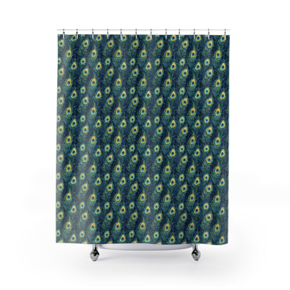 Shower Curtains - Peacock Feathers In Navy, Aqua And Gold