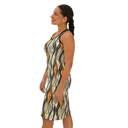 Women's Racerback Dress - Vertical Bohemian Wavy Stripes With Dots