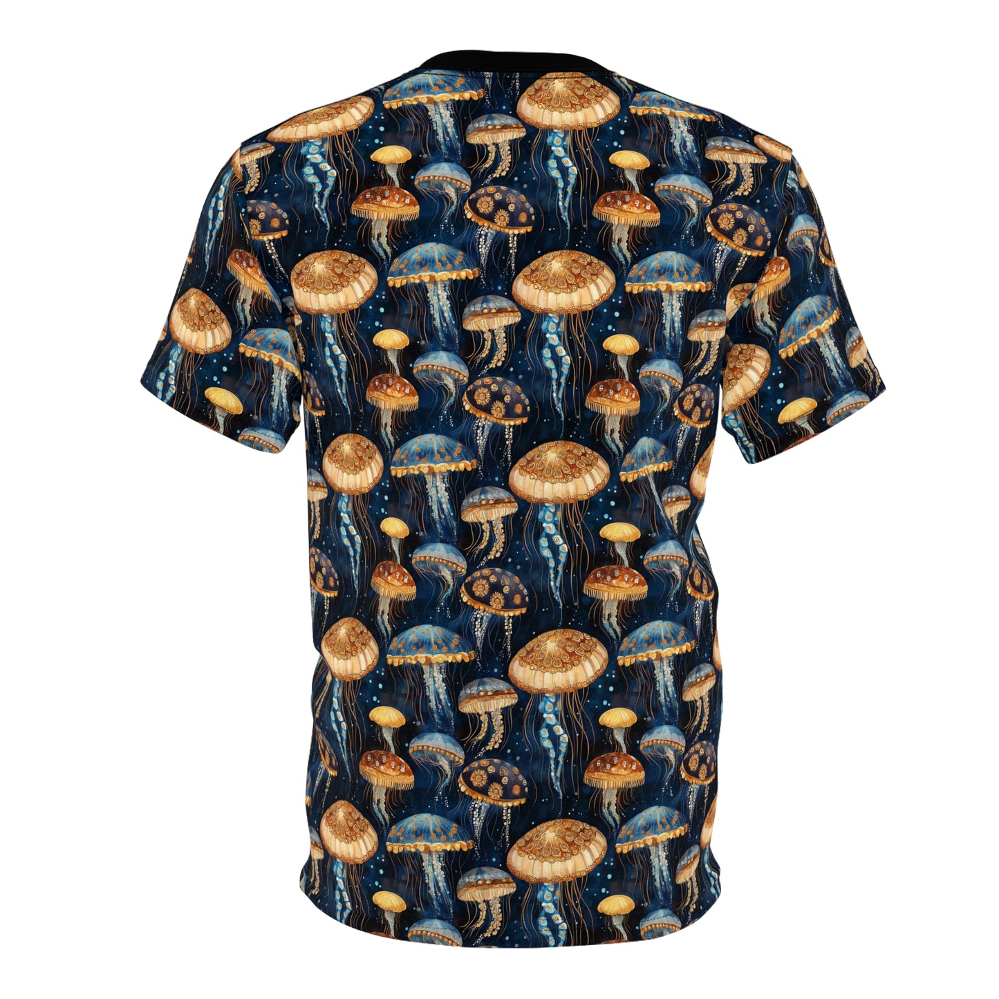 Men's Tee - Colorful Watercolor Jellyfish On Navy Blue And Black Background