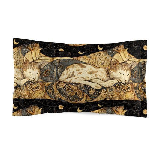 Microfiber Pillow Sham - Dreamy Cat On Persian Linens Crescent Moon