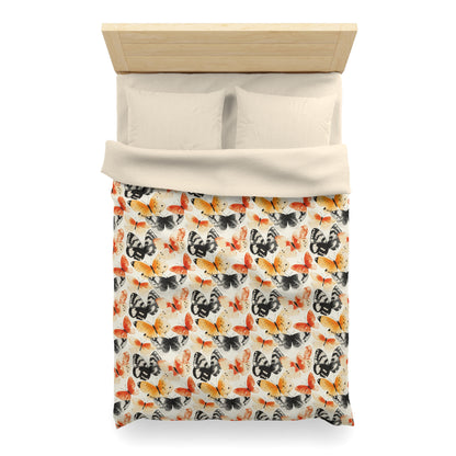 Duvet Cover - Japanese Butterflies Watercolor In Black, Orange And Yellow