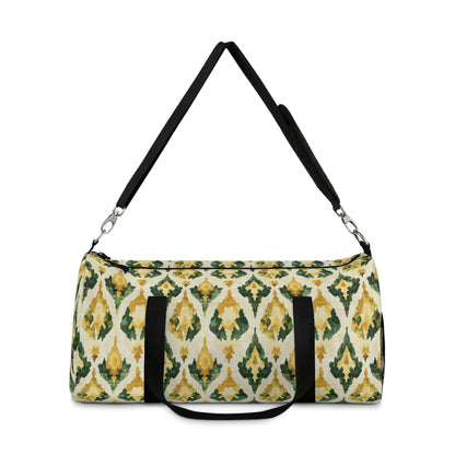 Duffel Bag - Gold And Green Ikat Teardrop Design Overnighter